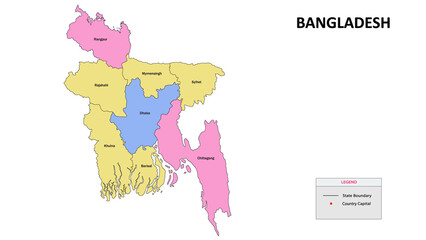 Bangladesh Map. State and district map of Bangladesh. Detailed colorful map of Bangladesh.
