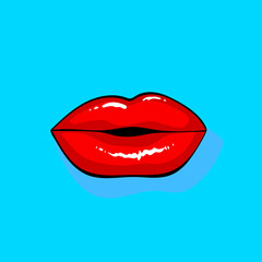 Smiling lips icon in red lipstick vector illustration.