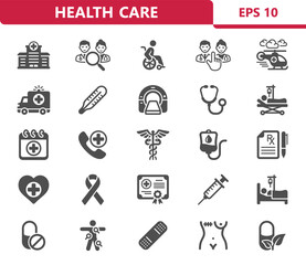 Healthcare Icons. Health Care, Medical, Hospital Icon Set