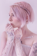 Anime girl with pink hair. Fairy princess
