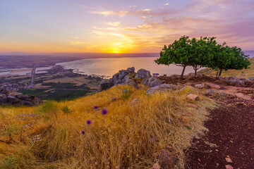 Sunrise view of the Sea of Galilee, from Mount Arbel - obrazy, fototapety, plakaty