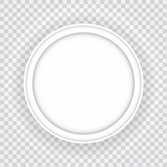 White blank picture round frame. Vector mockup of a white empty round picture frame isolated on a transparent background.