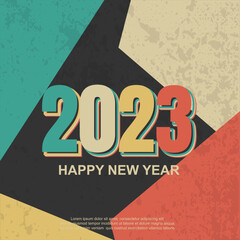 Happy new year 2023 vintage. colorful number on vintage background