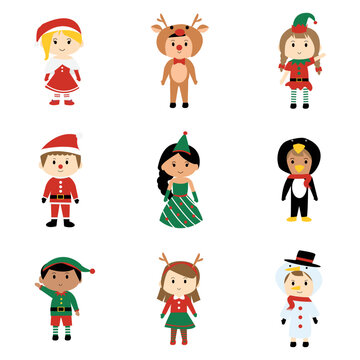 cute children cartoon with Christmas costume clipart element for decoration