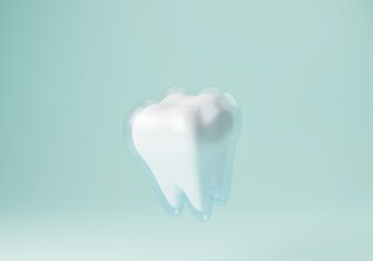 Tooth in protective shell, healing product for enamel strengthening, teeth whitening concept. 3D render, 3D illustration