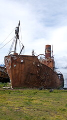 Bow of a rusted whaling ship beached at the old whaling station at Grytviken, South Georgia Islands - obrazy, fototapety, plakaty