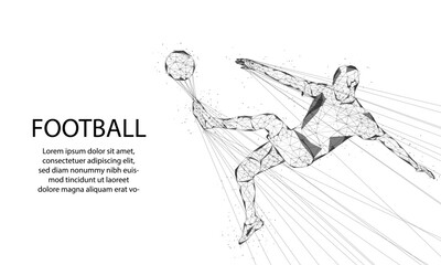 football player and soccer ball or with low polygon pattern vector