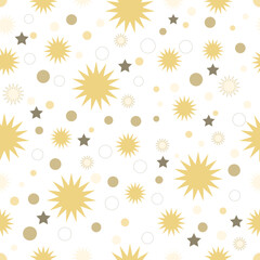 Yellow stars and circles on transparent background seamless pattern
