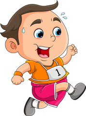 The boy is running very fast in a competition and feeling so exhausted