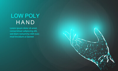 Human hand presses a button with the index finger. Intelligent technology innovation. business idea 3d low poly low poly glyph isolated vector illustration