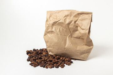 Coffee beans on a white background. Buying coffee beans