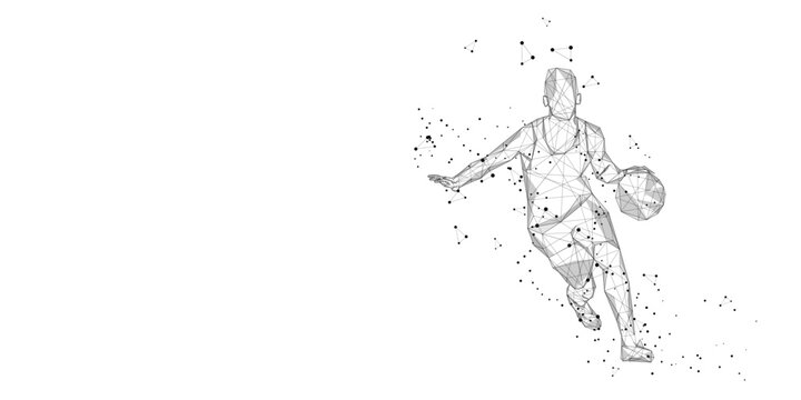 lonely basketball player on white background Abstract slam dunk movement low poly wireframe digital vector illustration slam dunk jump