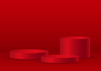 Red podium in the red room.