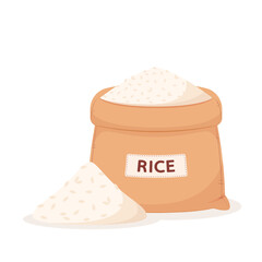 Rice sack vector. Flour bag. Full bag of flour with wheat ears. flat vector illustration isolated on white background.