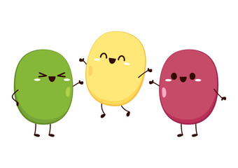 Bean character design. Kidney bean, Soybean and Mung Bean character design.