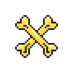Obraz premium Bone icon in pixel art design isolated on white background. Crossed bones crosswise, Halloween vector sign symbol.