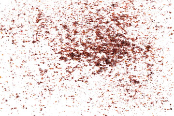 Ground sumac spice, pile isolated on white, top view 