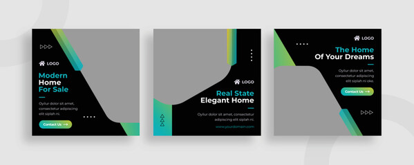 Set of editable templates for Instagram post, Facebook square, real estate, home property, advertisement, and business, sale, fresh design with attractive color (1/3)