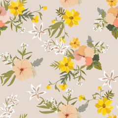 Hibiscus and daisy Flowers seamless pattern
