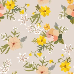 Behang Hibiscus en madeliefje Bloemen naadloos patroon © Weera
