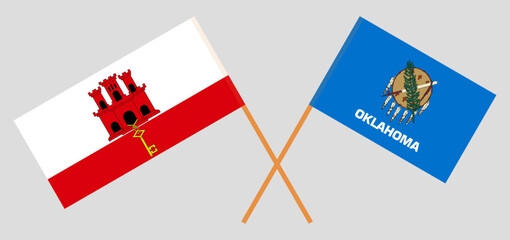 Crossed flags of Gibraltar and The State of Oklahoma. Official colors. Correct proportion