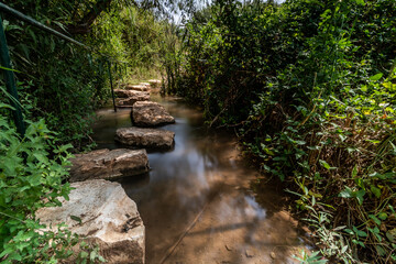 Stones path over the stream Tel Afek reserve Israel