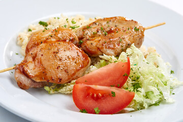 chicken with barley and salad