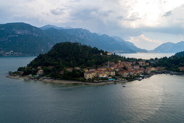 Bellagio and Como lake aerial view 