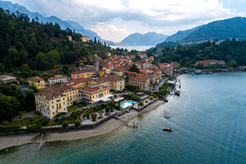 Fototapeta na wymiar Bellagio and Como lake aerial view 