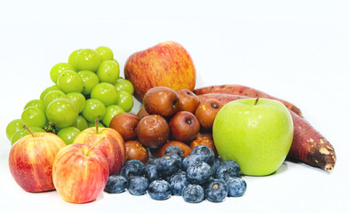mix fruit for healthy juice drink from grape,red apple, blueberry potato