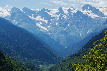 beautiful landscape with summer mountains in sunlight