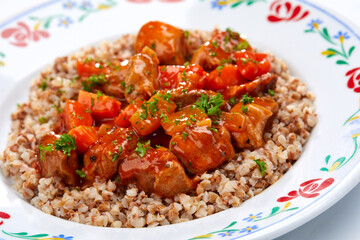 pork with buckwheat and vegetables