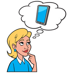 Girl thinking about a Smartphone - A cartoon illustration of a Girl thinking about getting a new Smartphone.
