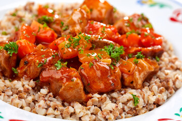 pork with buckwheat and vegetables