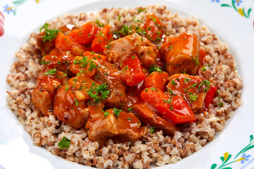 pork with buckwheat and vegetables