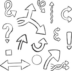 Creative arrows. Hand drawn grunge sketch by pencil, symbol of direction and navigation. Various types