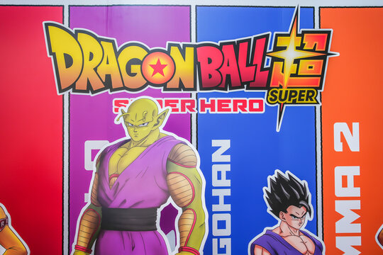 BANGKOK, THAILAND, 02 Sep 2022 - A beautiful standee of a movie called Dragon Ball Super : Super Hero movie display at the cinema to promote the movie