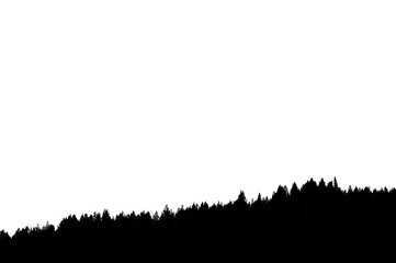 black and white, silhouette of distant trees and forest, clean and clear outline border line,...