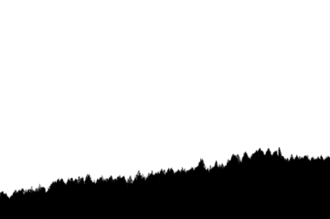 black and white, silhouette of distant trees and forest, clean and clear outline border line, seperated,