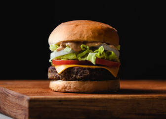 hamburger on black background