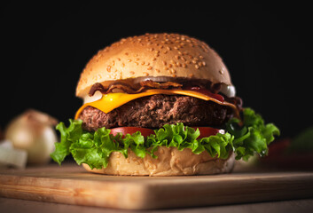hamburger on black background