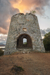 The windmill ruins at Peace Hill in St. John USVI at sunrise - 528498090