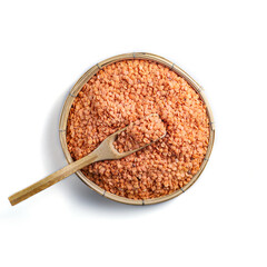 Red Lentils (Red Masoor, masoor Dal). Red Lentils in threshing basket