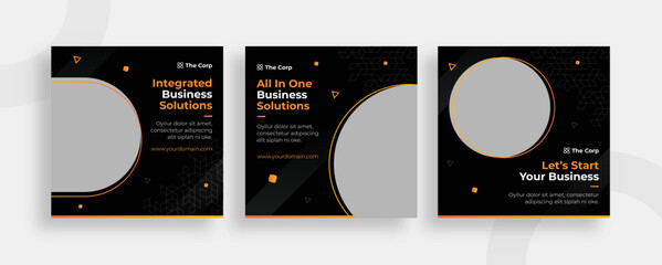 Set of editable templates for Instagram post, Facebook square, start up, corporate, business, fresh design with black colour and minimalist vectors (3/3) © 1stDay