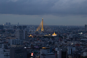 Bangkok city scape view from beautiful Bhumibol Bridge