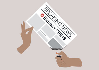 Breaking news, energy crisis in Europe, a newspaper alarming header