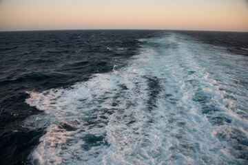 Boat wake on the ocean