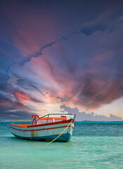 Fishing boat in tranquil bay off the coast of Aruba