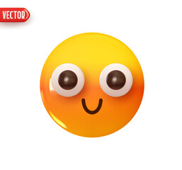 Emoji face embarrassment redness. Emoticon yellow glossy color. Realistic 3d design In plastic cartoon style. Icon isolated on white background. Vector illustration