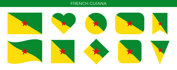 French Guiana flag set. Vector illustration isolated on white background